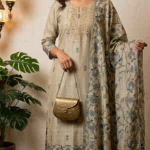 Pure Tassar Silk French-Knot Boutique Dress