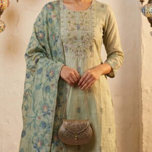 Pure Tassar Silk French-Knot Boutique Dress