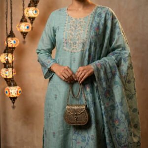 Pure Tassar Silk French-Knot Boutique Dress