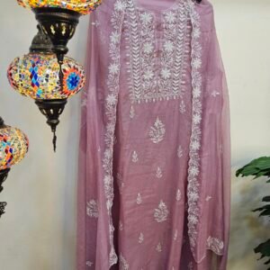 Pure Mul-Chanderi Chikankari Dress