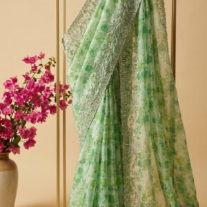 Floral Bloom Soft Organza Sari with Artisan Handwork