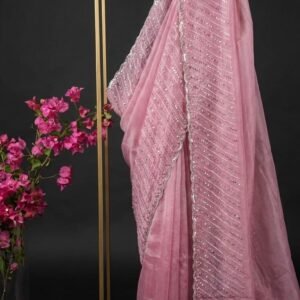 The Lustrous Crushed Tissue Saree with Artisan Hand-Embroidery