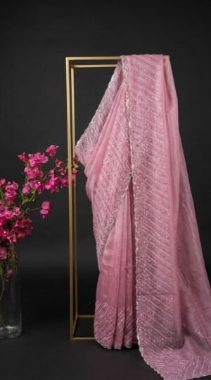 The Lustrous Crushed Tissue Saree with Artisan Hand-Embroidery