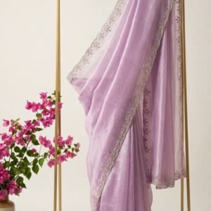The Lustrous Crushed Tissue Saree with Artisan Hand-Embroidery