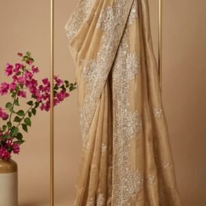 The Lustrous Crushed Tissue Saree with Artisan Hand-Embroidery