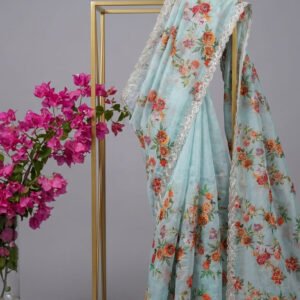 Floral Bloom Soft Organza Sari with Artisan Handwork