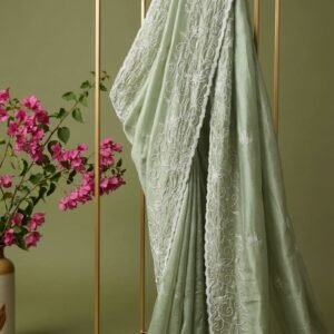 The Ethereal Glass Shimmer Sari with Hand-Embellished Pearls