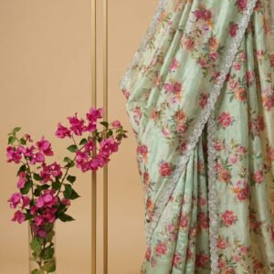 Floral Bloom Soft Organza Sari with Artisan Handwork