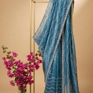 The Lustrous Crushed Tissue Saree with Artisan Hand-Embroidery