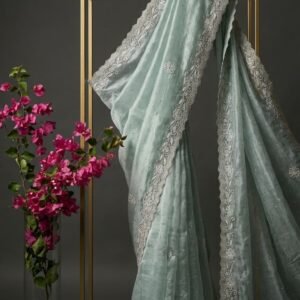 The Lustrous Crushed Tissue Saree with Artisan Hand-Embroidery