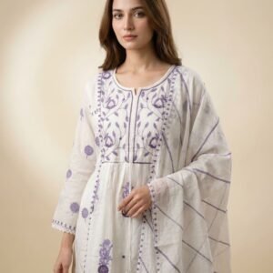 Pure Mal Mal Cotton Lucknowi Embroidery Anarkali