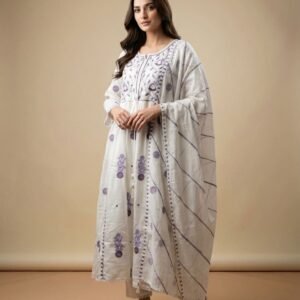 Pure Mal Mal Cotton Lucknowi Embroidery Anarkali