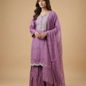 Pure Chinon Silk Handwork Sharara Set