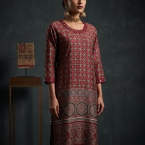 Natural Ajrakh Hand-Dyed Gajji Silk Kurti