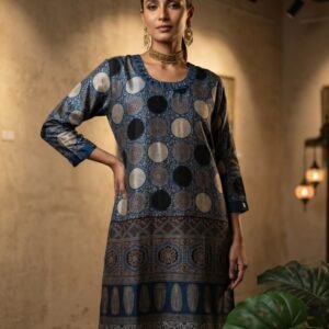Natural Ajrakh Hand-Dyed Gajji Silk Kurti