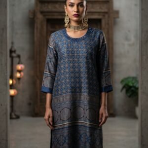 Natural Ajrakh Hand-Dyed Gajji Silk Kurti