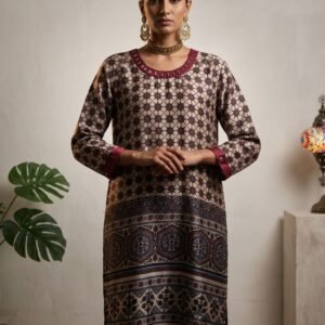 Natural Ajrakh Hand-Dyed Gajji Silk Kurti