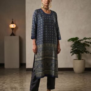 Natural Ajrakh Hand-Dyed Gajji Silk Kurti