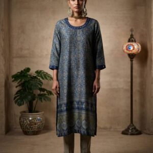 Natural Ajrakh Hand-Dyed Gajji Silk Kurti