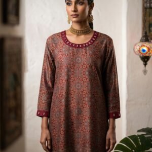 Natural Ajrakh Hand-Dyed Gajji Silk Kurti
