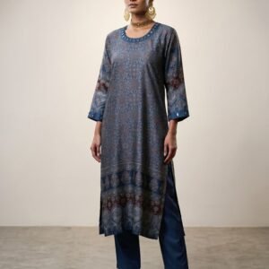 Natural Ajrakh Hand-Dyed Gajji Silk Kurti