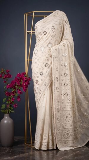 Designer Lucknowi Mukaish & Pearl Work Saree