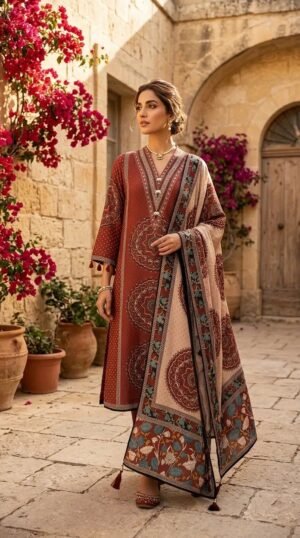 Ajrakh Mul Mul Silk Stitched Dress