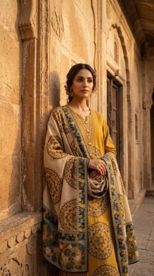 Ajrakh Mul Mul Silk Stitched Dress