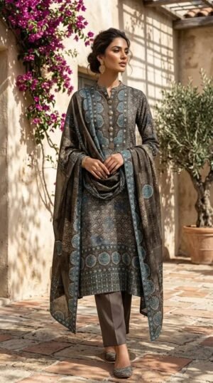 Ajrakh Crepe Silk Stitched Dress