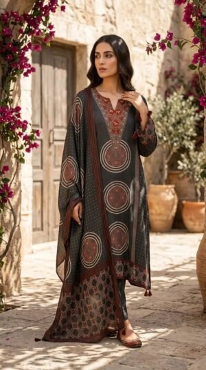 Ajrakh Mul Mul Silk Stitched Dress