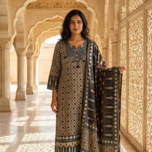 Ajrakh Mul Mul Silk Stitched Dress