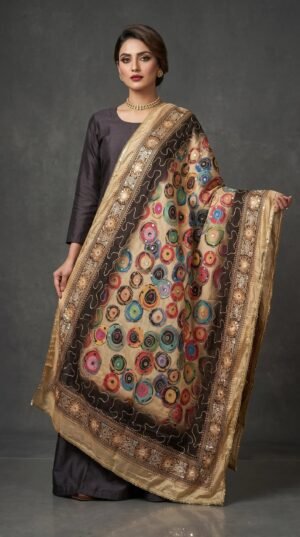 Multicolor Chinon Silk Dupatta with Mirror & Aari Work
