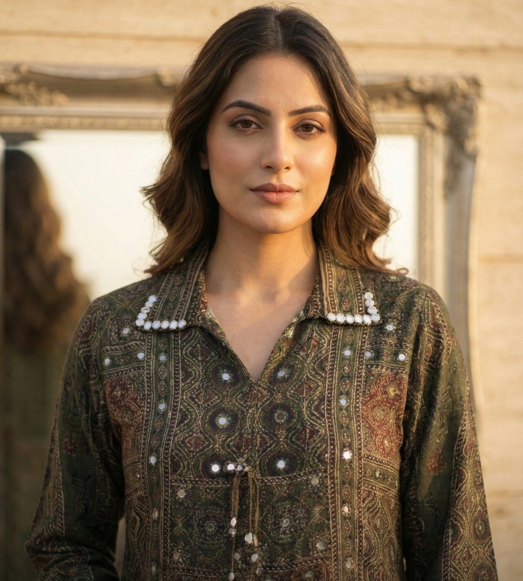Ajrakh Crepe Silk Stitched Co-Ords Set - Image 3