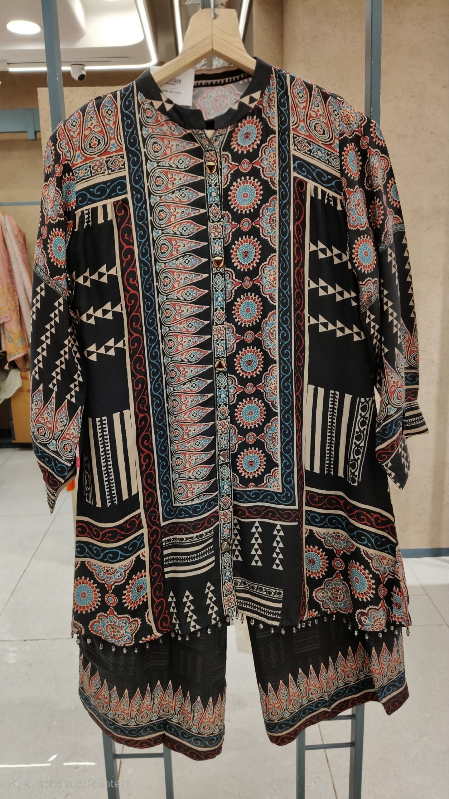 Ajrakh Crepe Silk Stitched Co-Ords Set