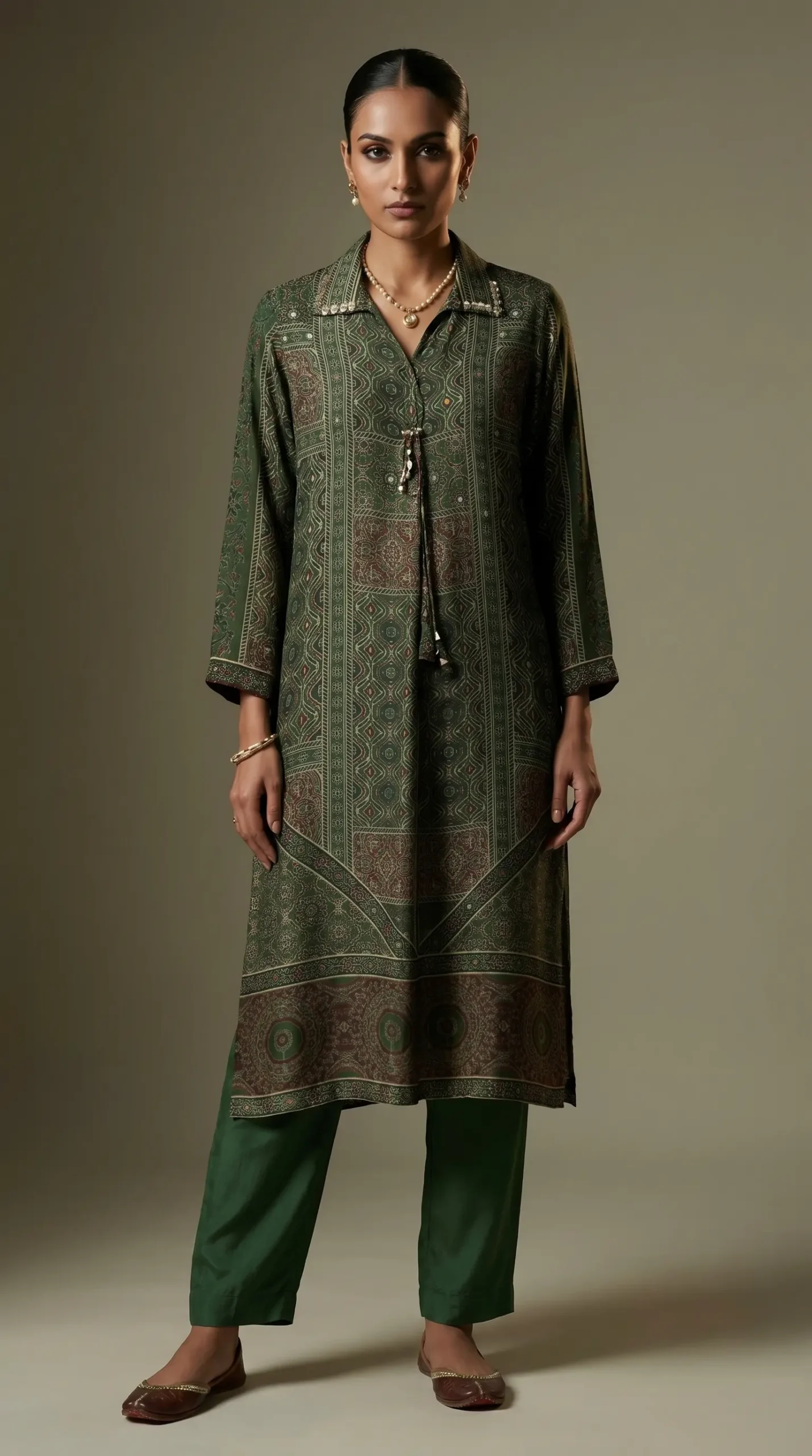 Ajrakh Crepe Silk Stitched Co-Ords Set