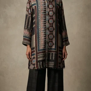 Ajrakh Crepe Silk Stitched Co-Ords Set