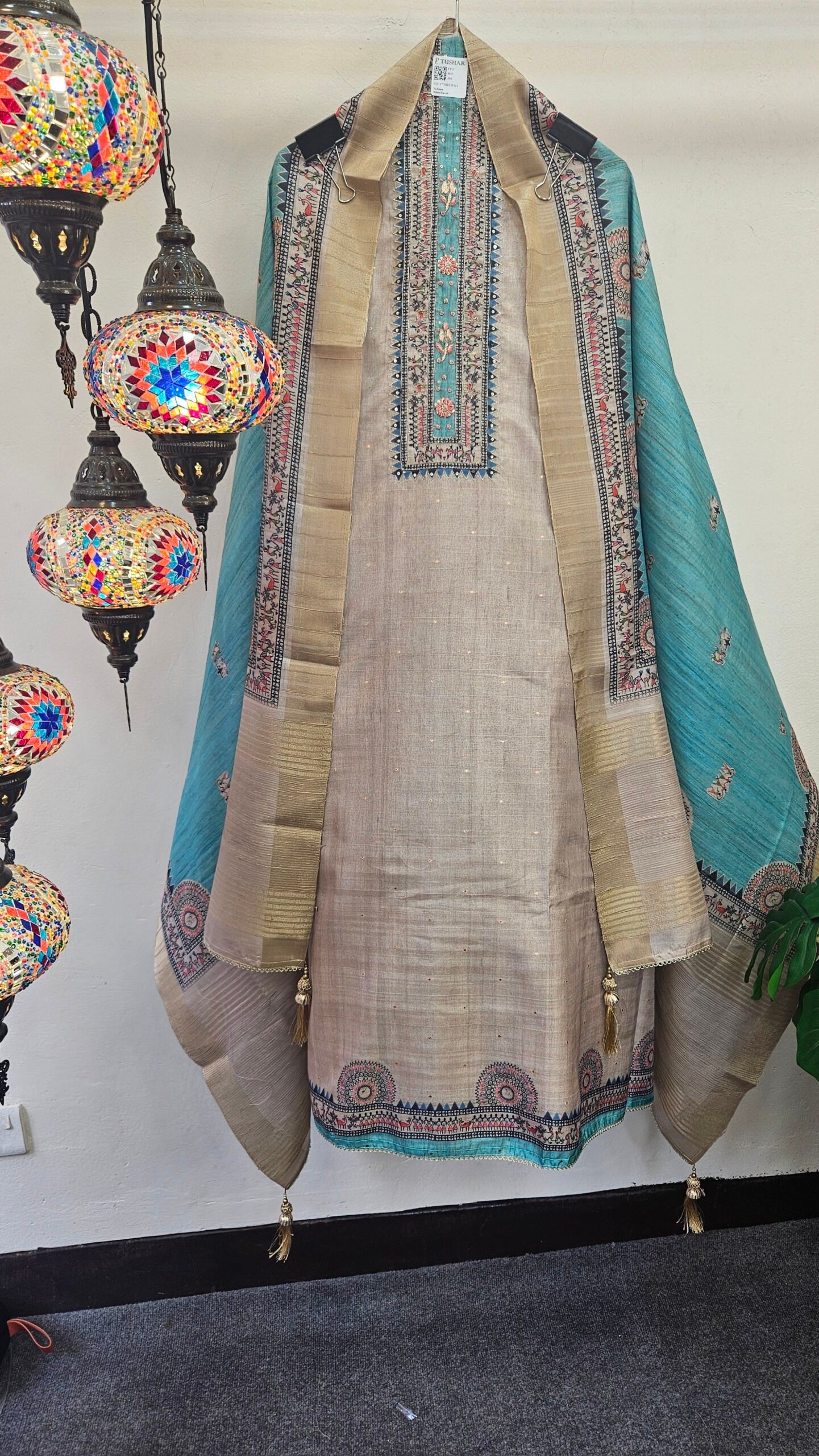 Designer Tussar Silk Dress - Image 7