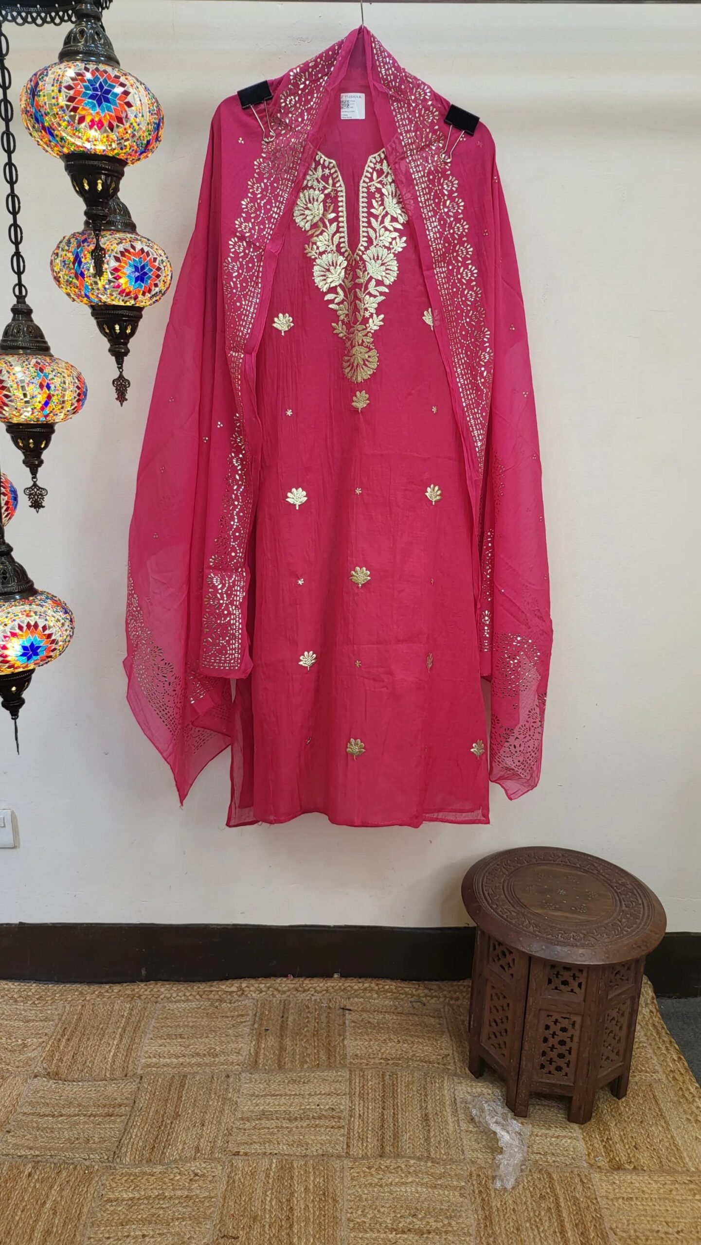 Pure Mul Chanderi Mukaish Pitta Work Dress