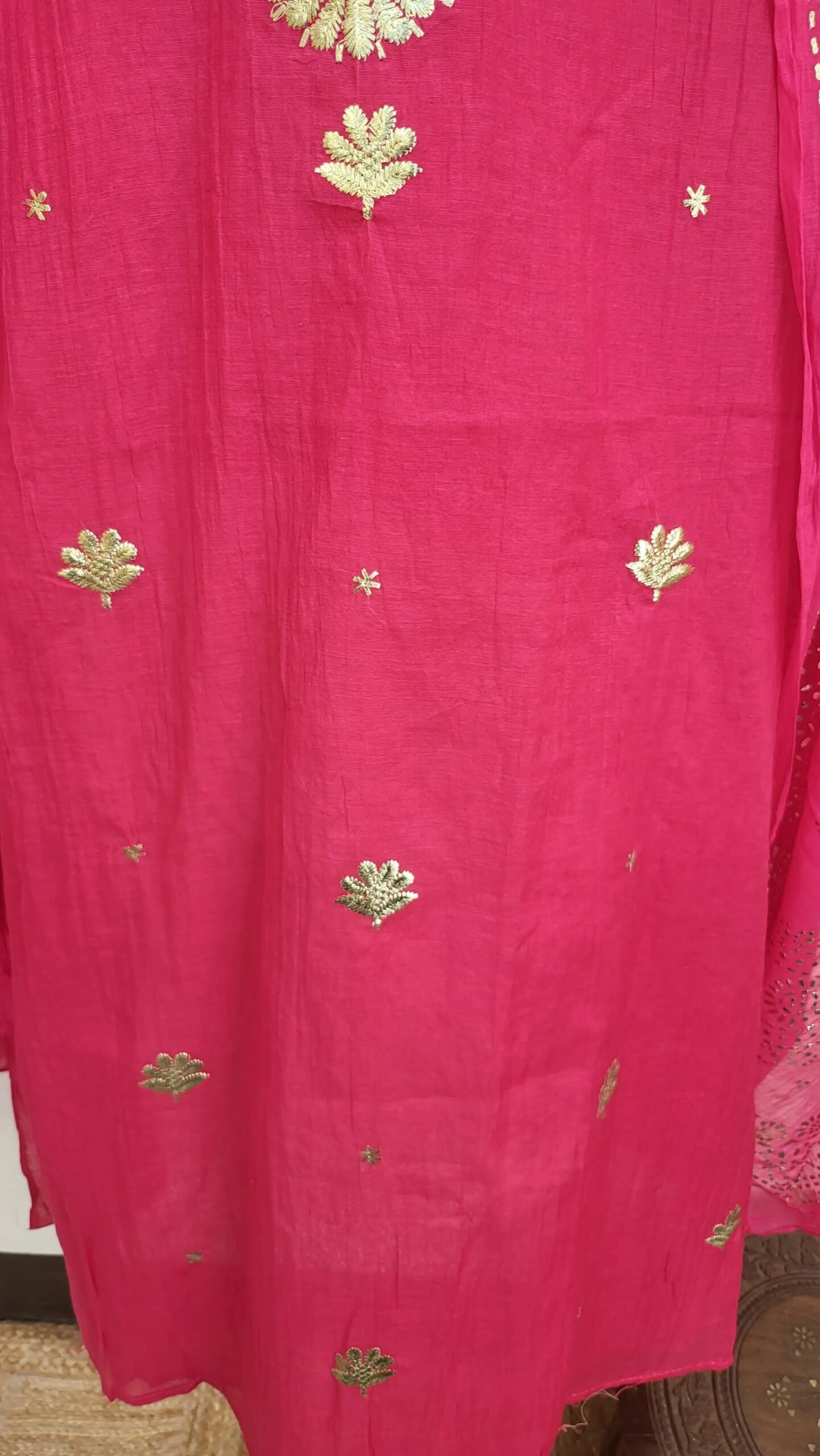 Pure Mul Chanderi Mukaish Pitta Work Dress - Image 2