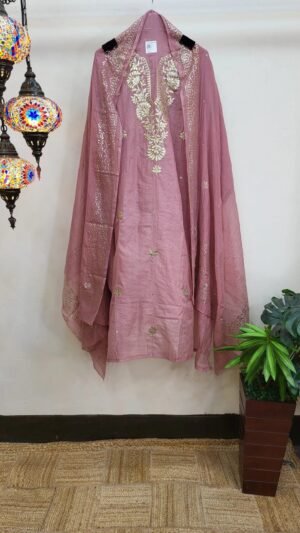 Pure Mul Chanderi Mukaish Pitta Work Dress