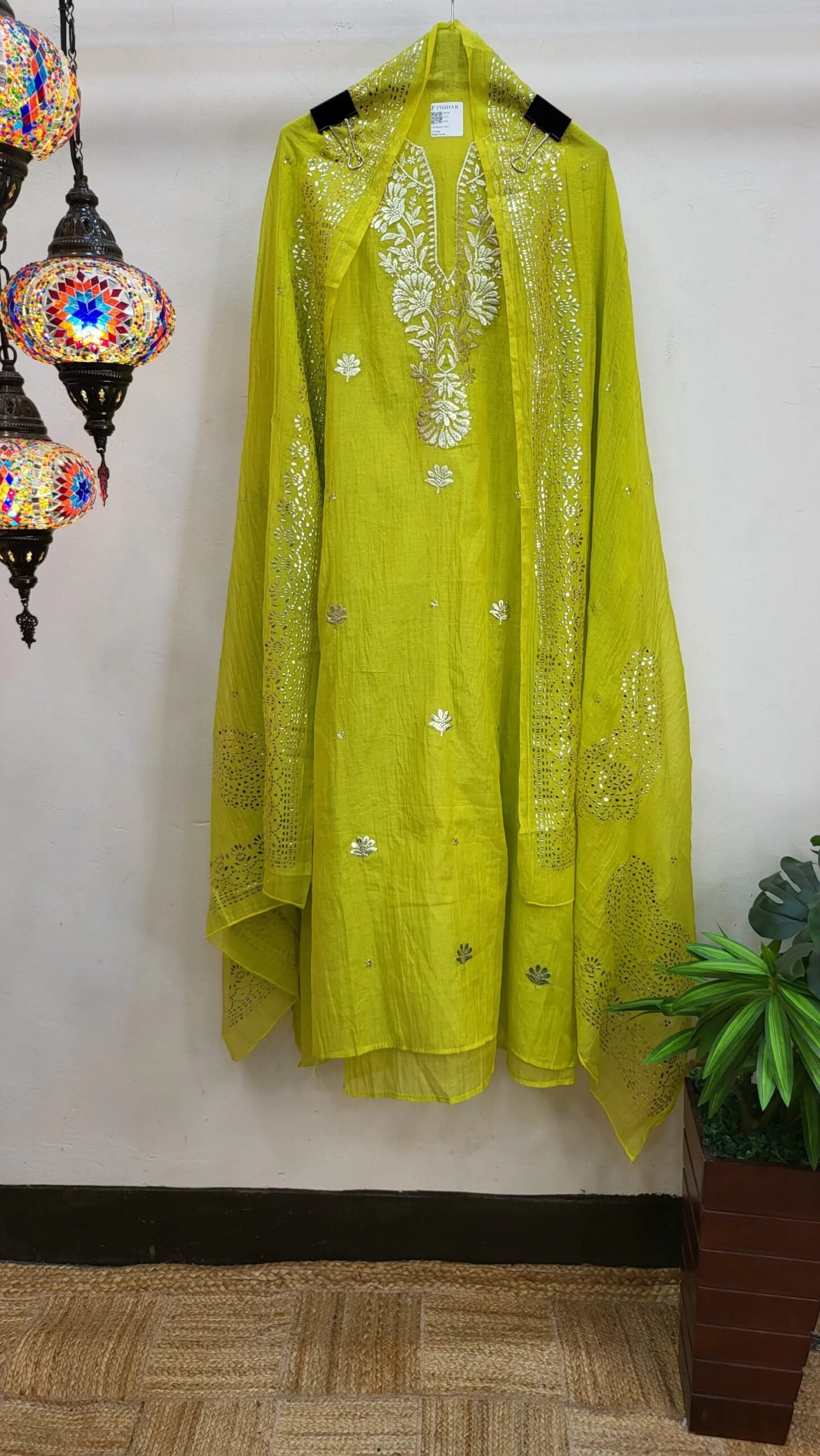 Pure Mul Chanderi Mukaish Pitta Work Dress