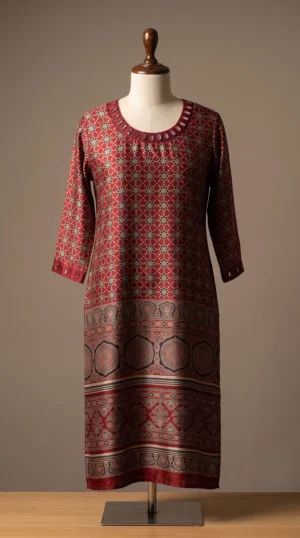 Natural Ajrakh Hand-Dyed Gajji Silk Kurti