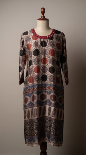 Natural Ajrakh Hand-Dyed Gajji Silk Kurti