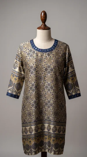 Natural Ajrakh Hand-Dyed Gajji Silk Kurti