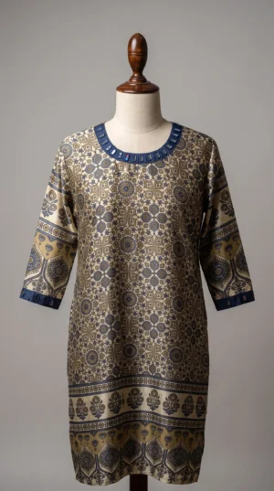 Natural Ajrakh Hand-Dyed Gajji Silk Kurti