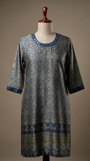 Natural Ajrakh Hand-Dyed Gajji Silk Kurti