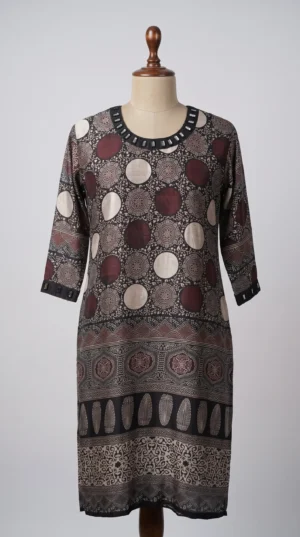Natural Ajrakh Hand-Dyed Gajji Silk Kurti