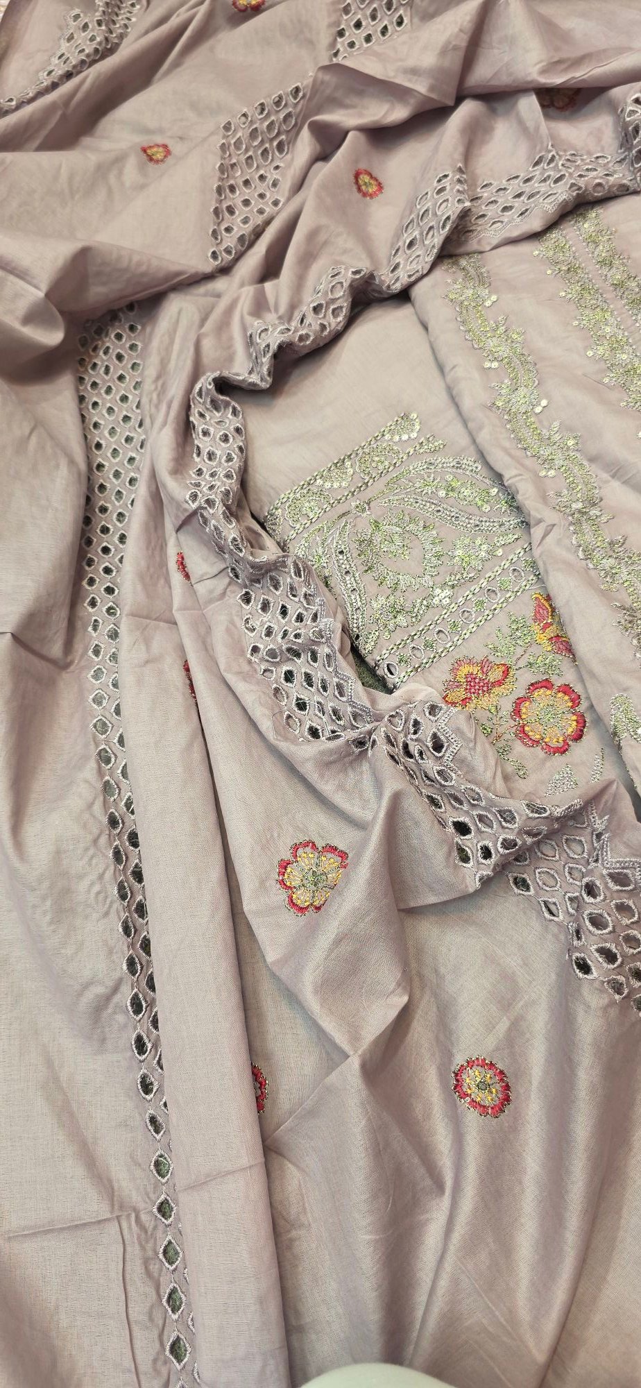 Pure Mul Cotton Embroidered Dress - Image 4
