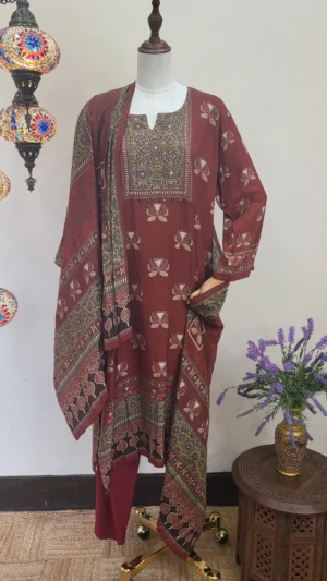 Ajrakh Modal Silk Stitched Dress
