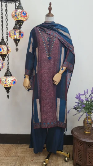 Ajrakh Crepe Silk Stitched Dress